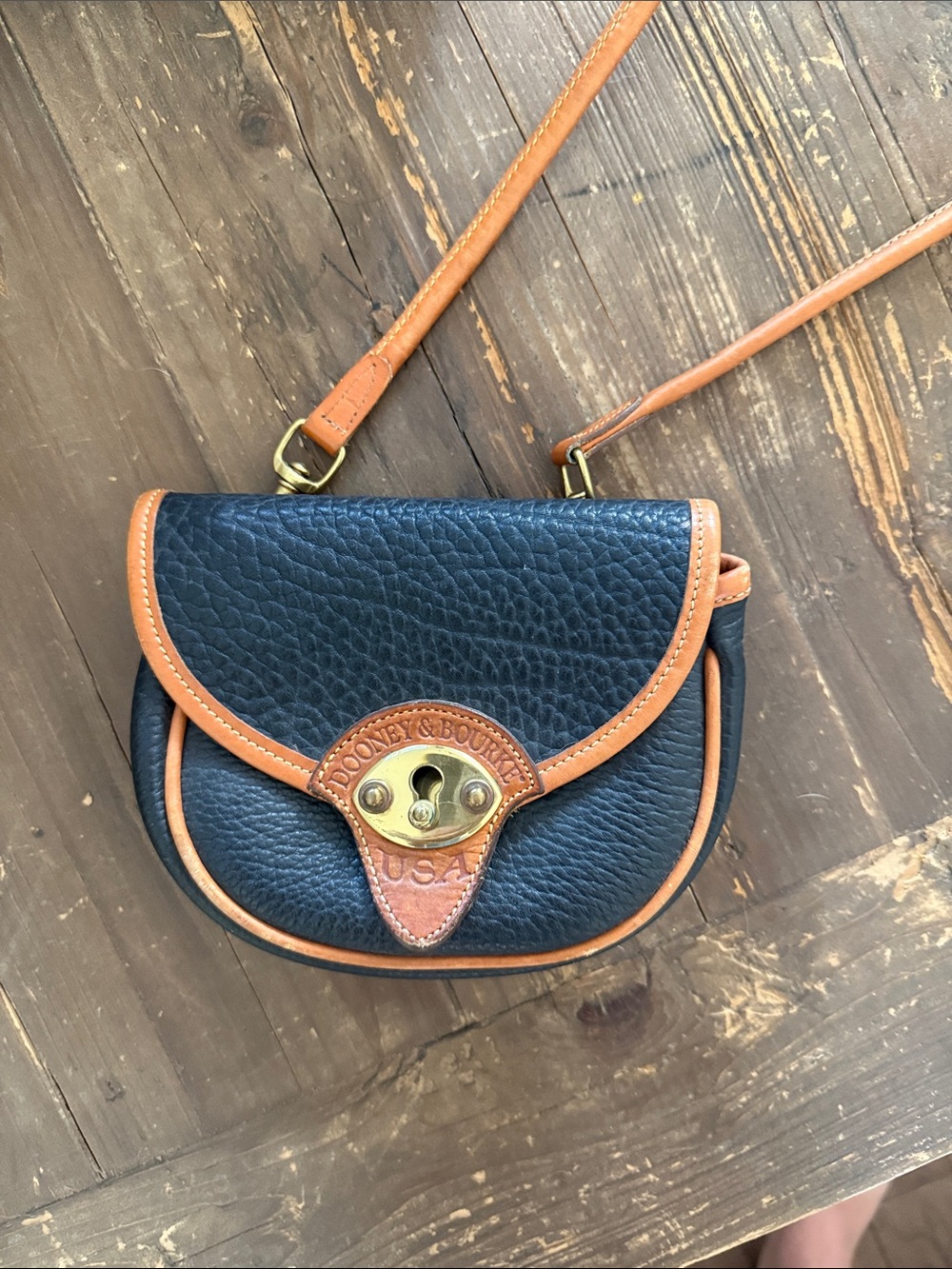 Dooney & Bourke Black Leather Crossbody with Tan Trim